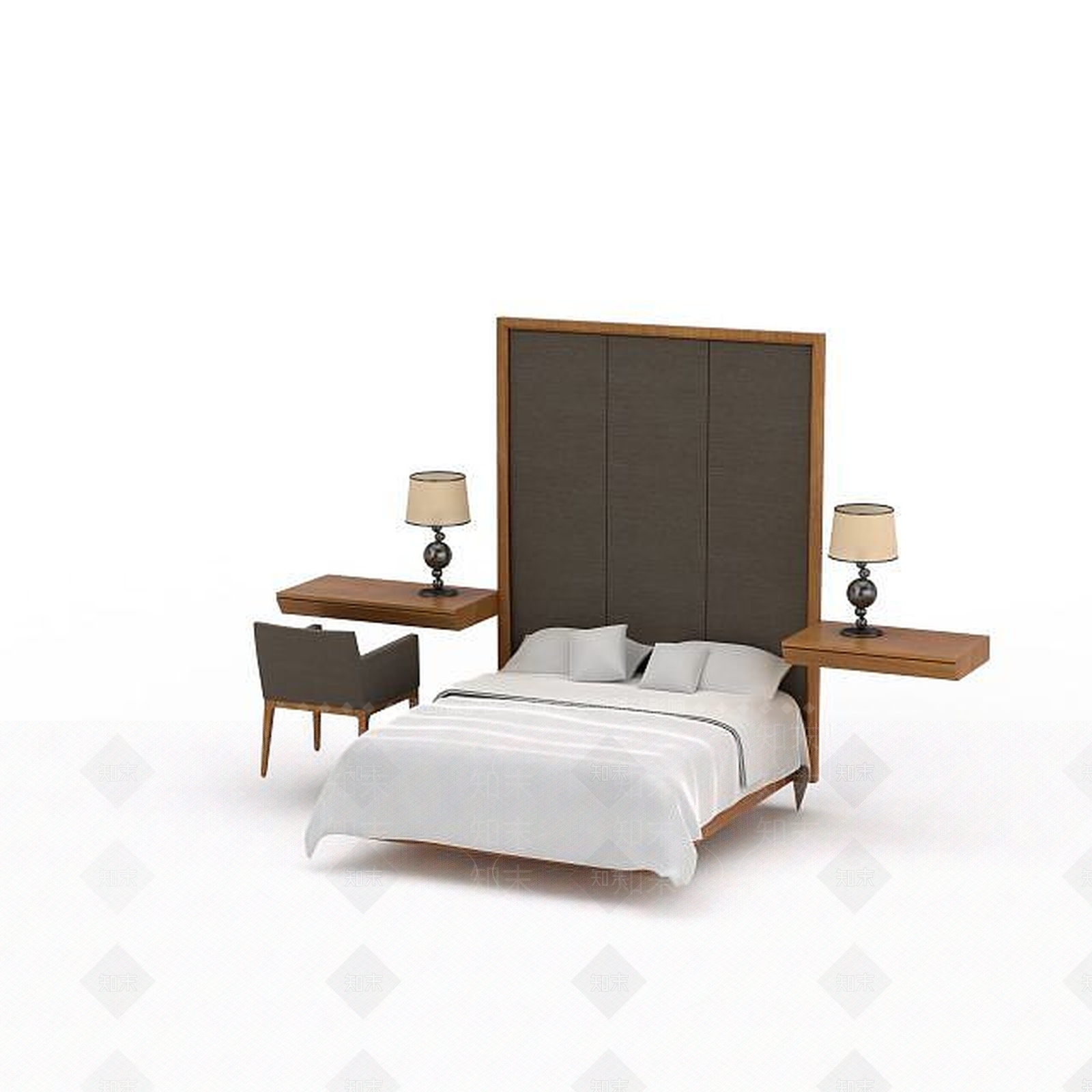 现代简约双人床3D模型下载【ID:1199892913】
