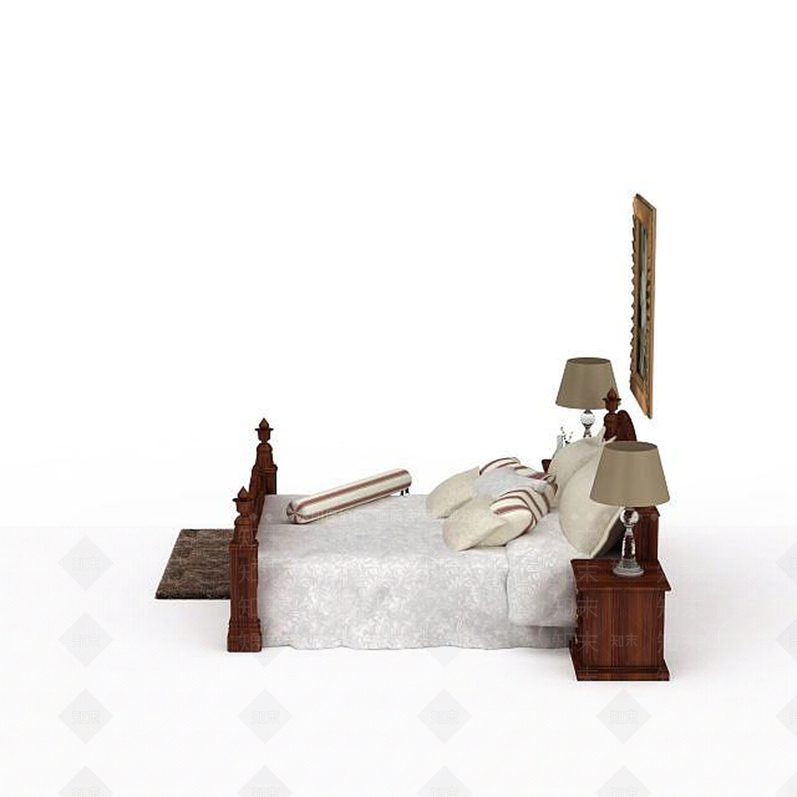 北欧实木双人床3D模型下载【ID:1199893175】