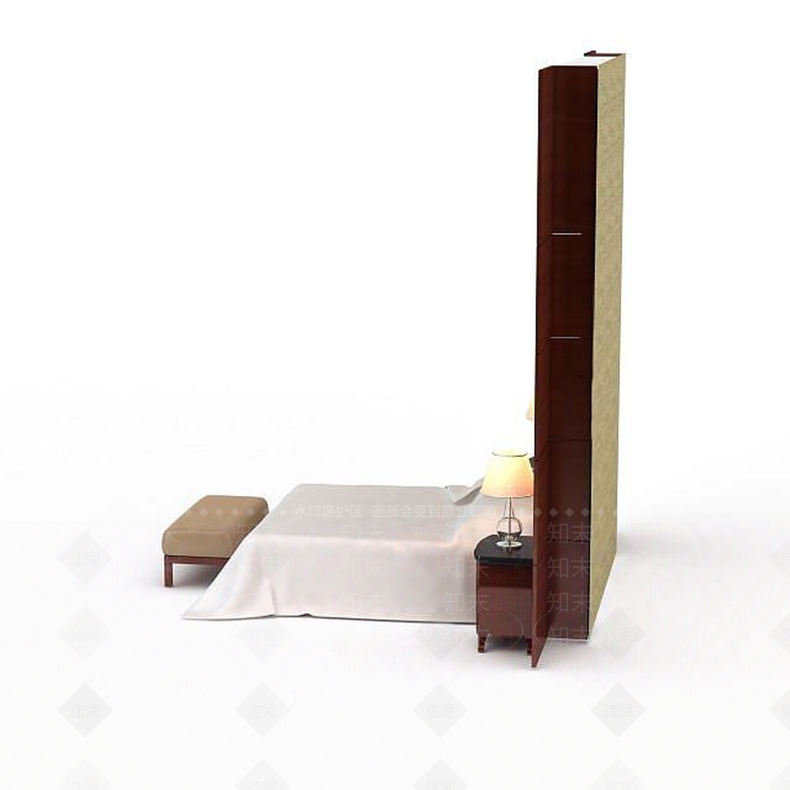 现代精美卧室背景墙双人床3D模型下载【ID:1199895425】