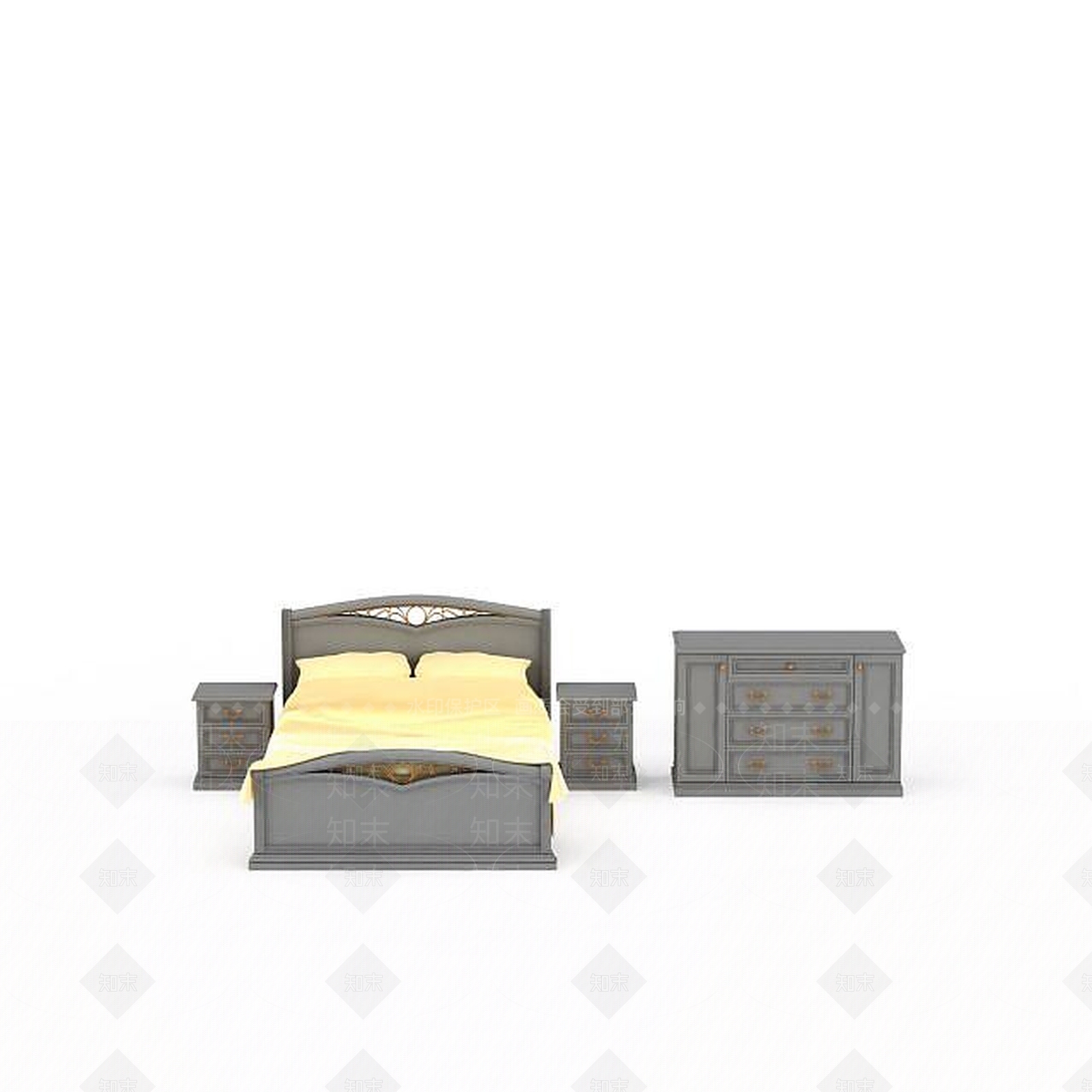 欧式古典欧式床头柜双人床组合3D模型下载【ID:1199895809】