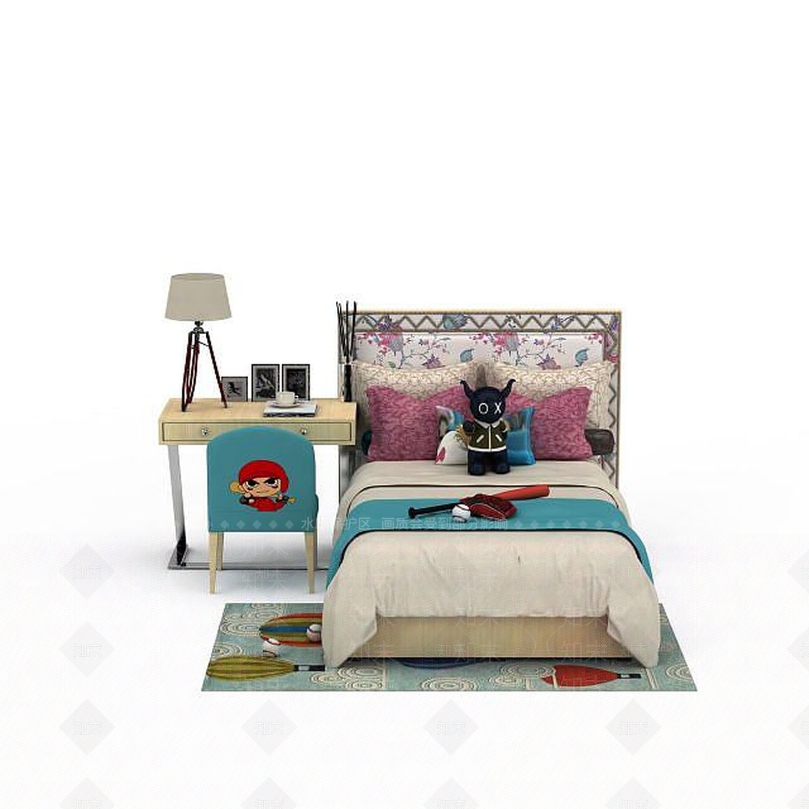 现代卡通儿童床3D模型下载【ID:1199896747】