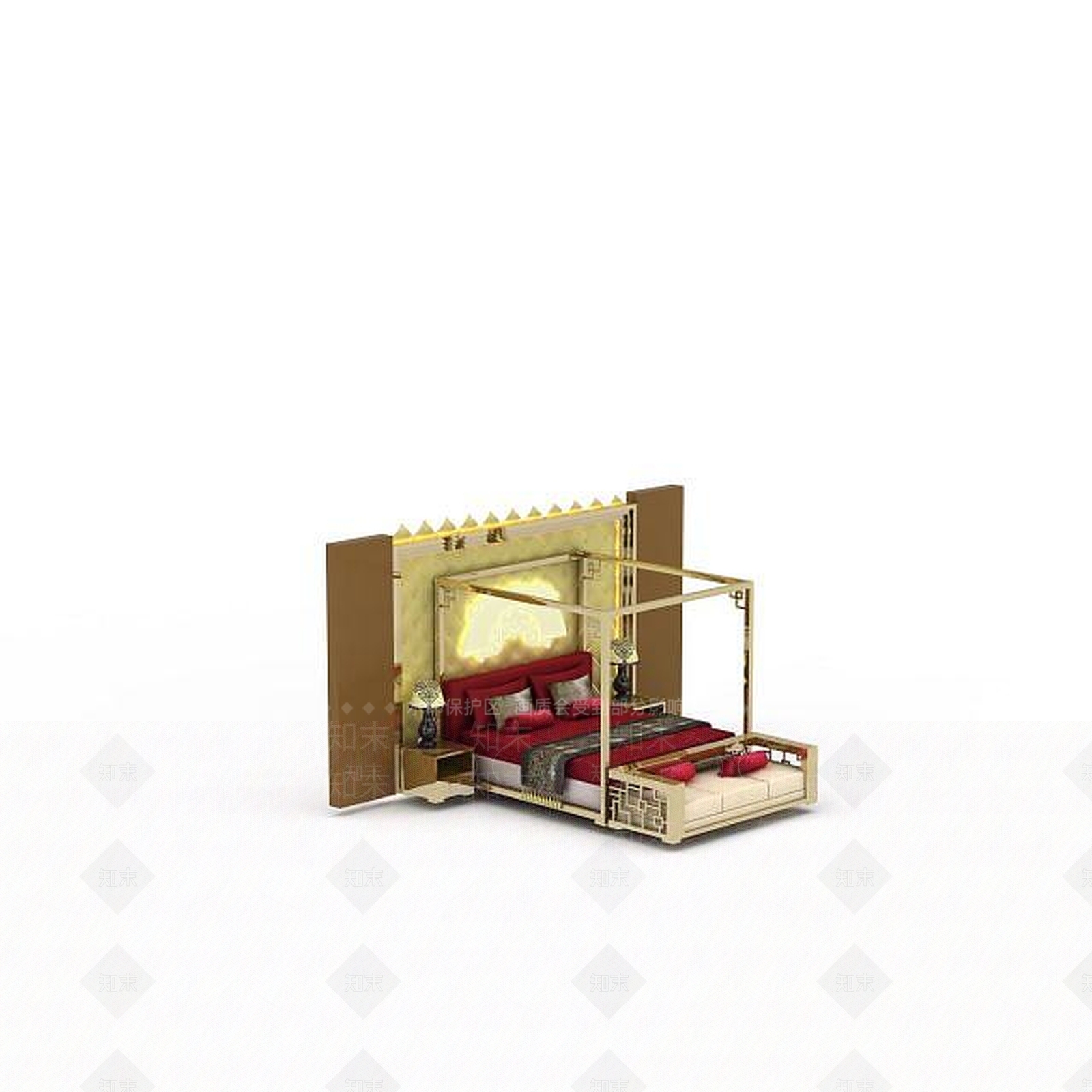 美式四柱双人床3D模型下载【ID:1199898110】