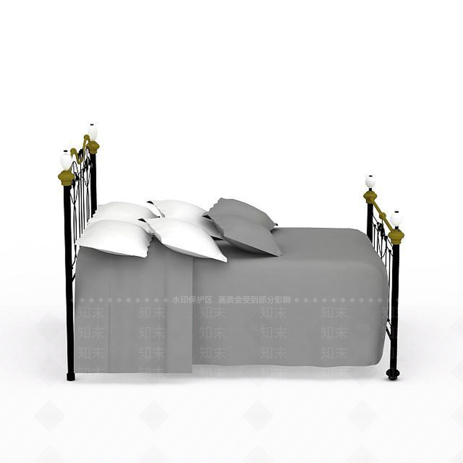 现代简约铁艺双人床3D模型下载【ID:1199898205】