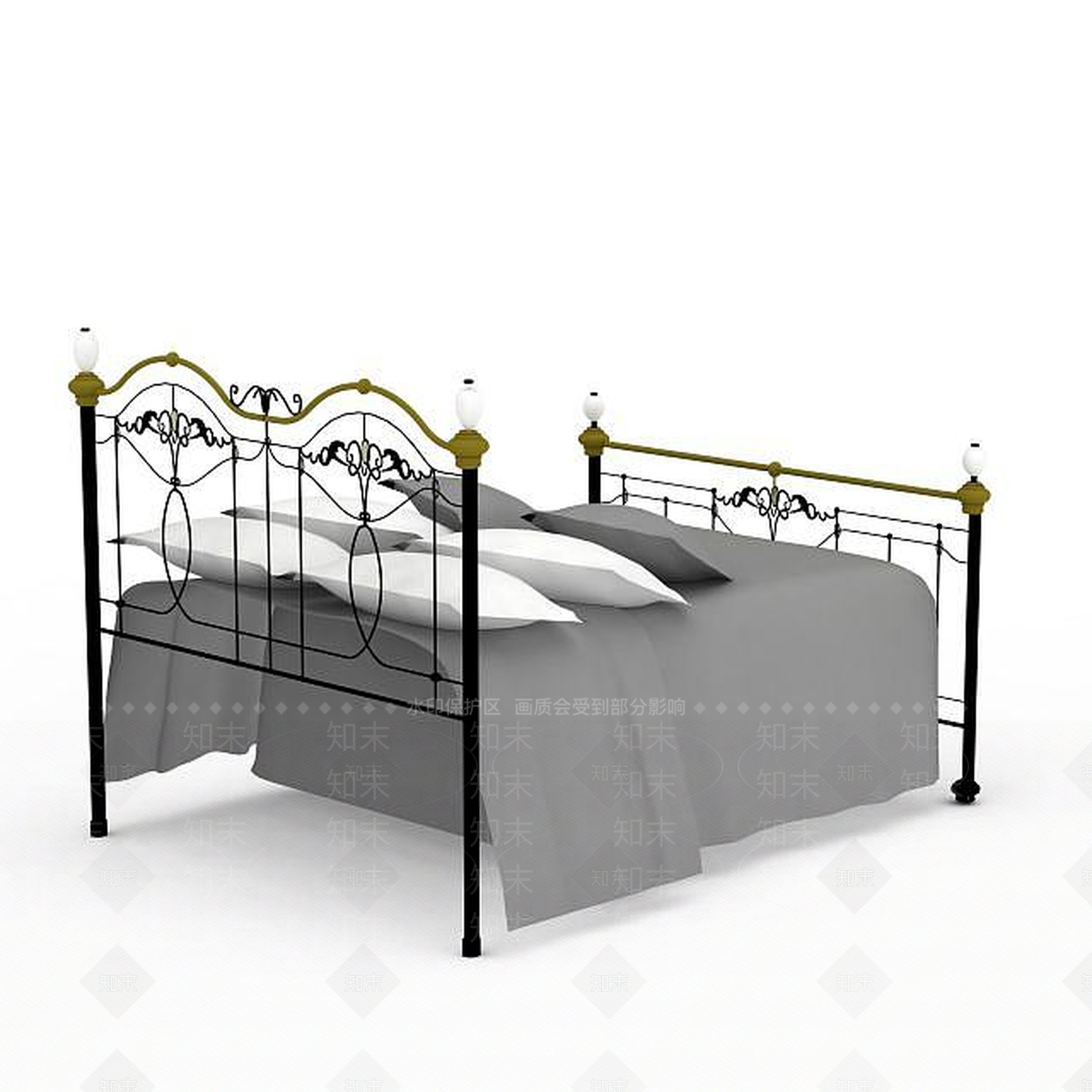 现代简约铁艺双人床3D模型下载【ID:1199898205】