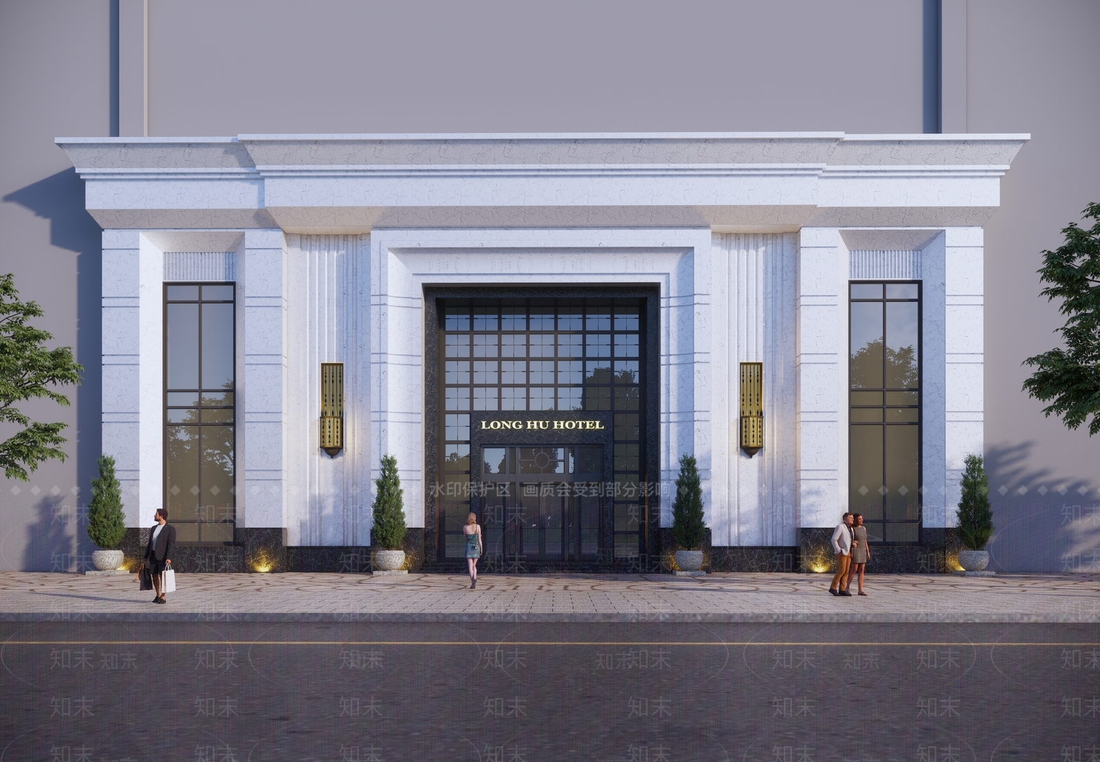 欧式酒店建筑SU模型下载【ID:1199902441】