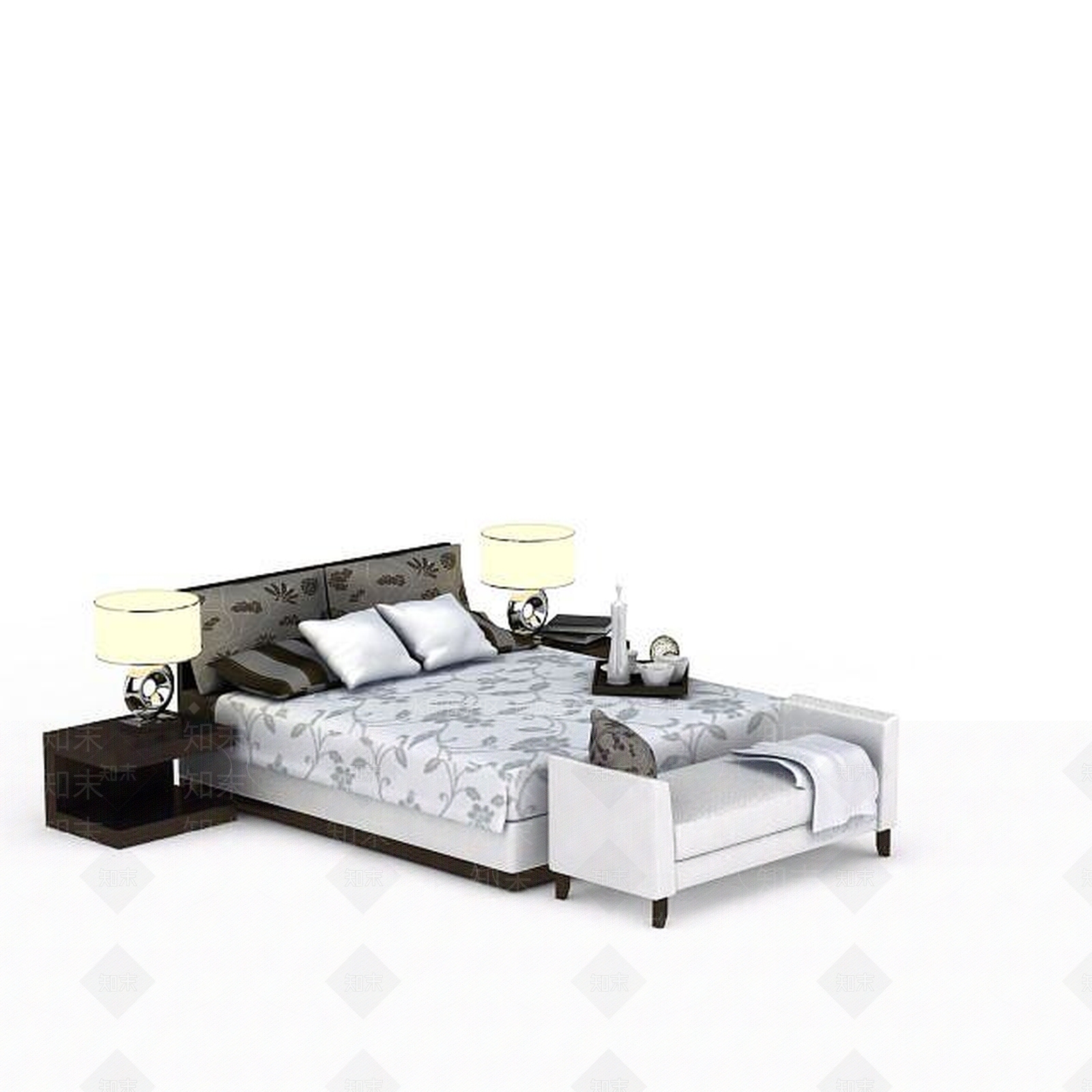 现代软靠双人床具3D模型下载【ID:1199903462】