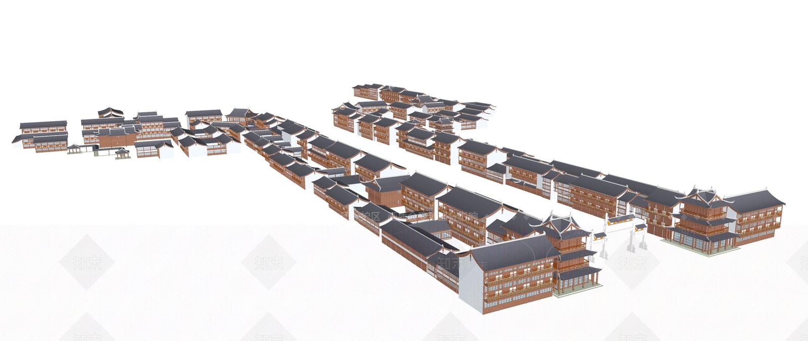 新中式古建筑SU模型下载【ID:1199906977】