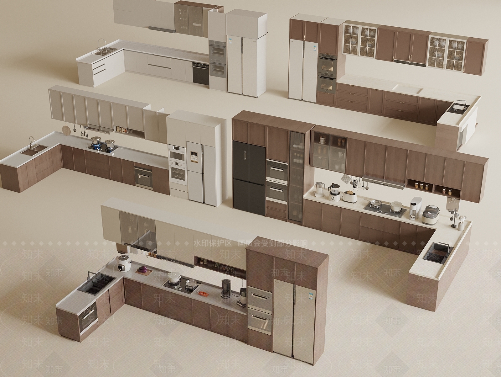 现代中古封闭式厨房3D模型下载【ID:1199908810】