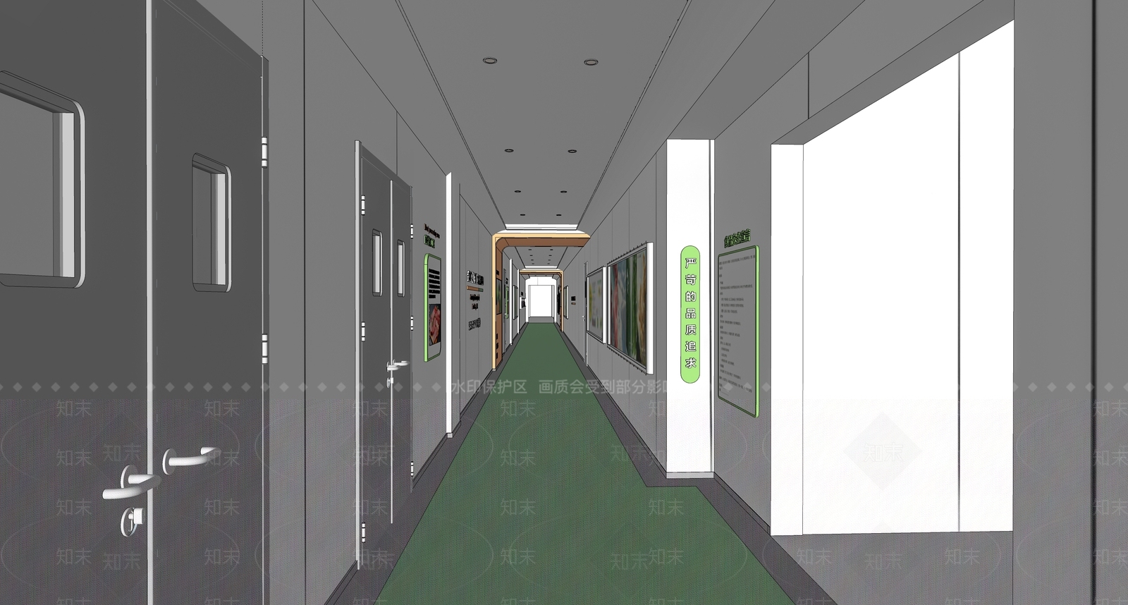 现代办公走廊SU模型下载【ID:1199917286】