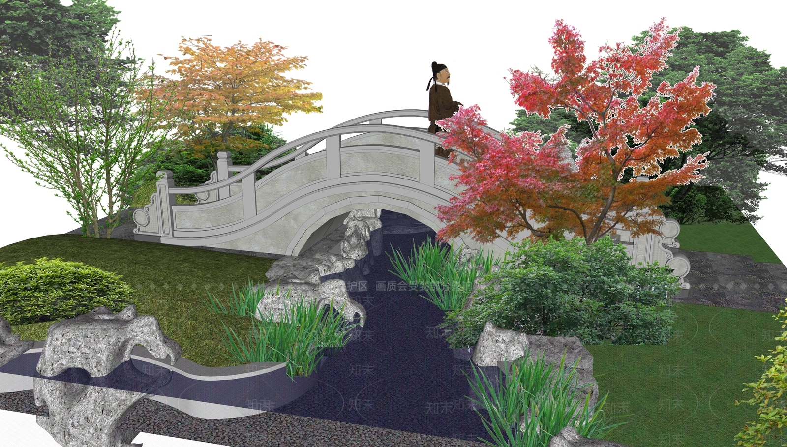 中式景观桥SU模型下载【ID:1199926884】