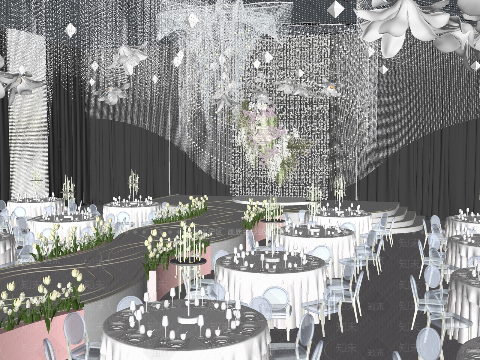 现代简约宴会厅SU模型下载【ID:1199928504】