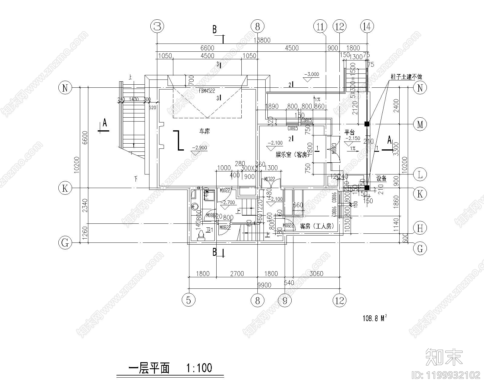 现代新中式别墅建筑施工图下载【ID:1199932102】