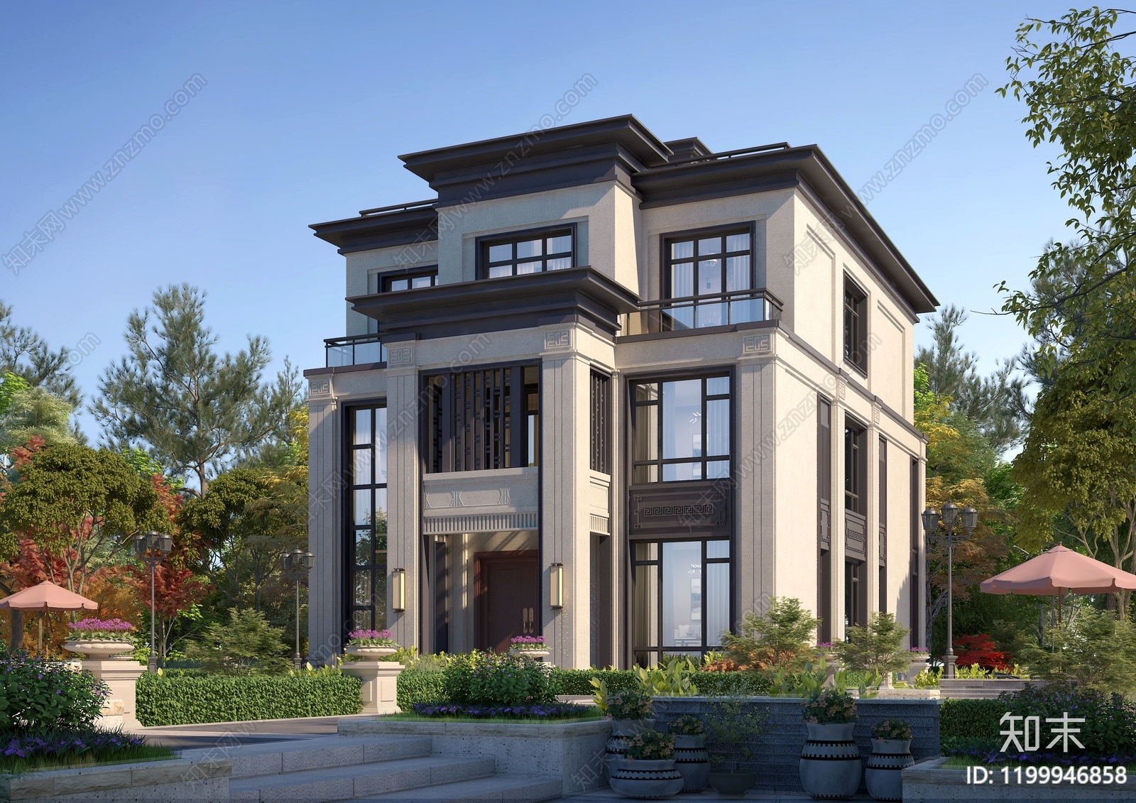 新中式现代别墅建筑施工图下载【ID:1199946858】
