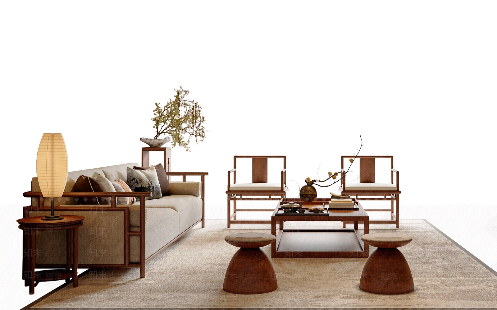 新中式中式沙发组合3D模型下载【ID:1199948055】