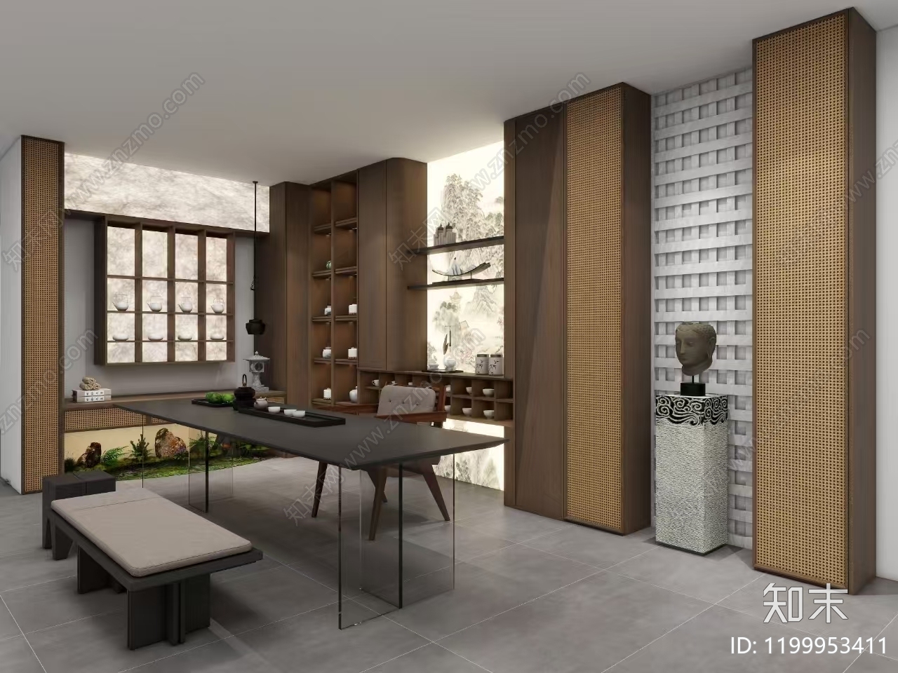 新中式中古茶空间施工图下载【ID:1199953411】