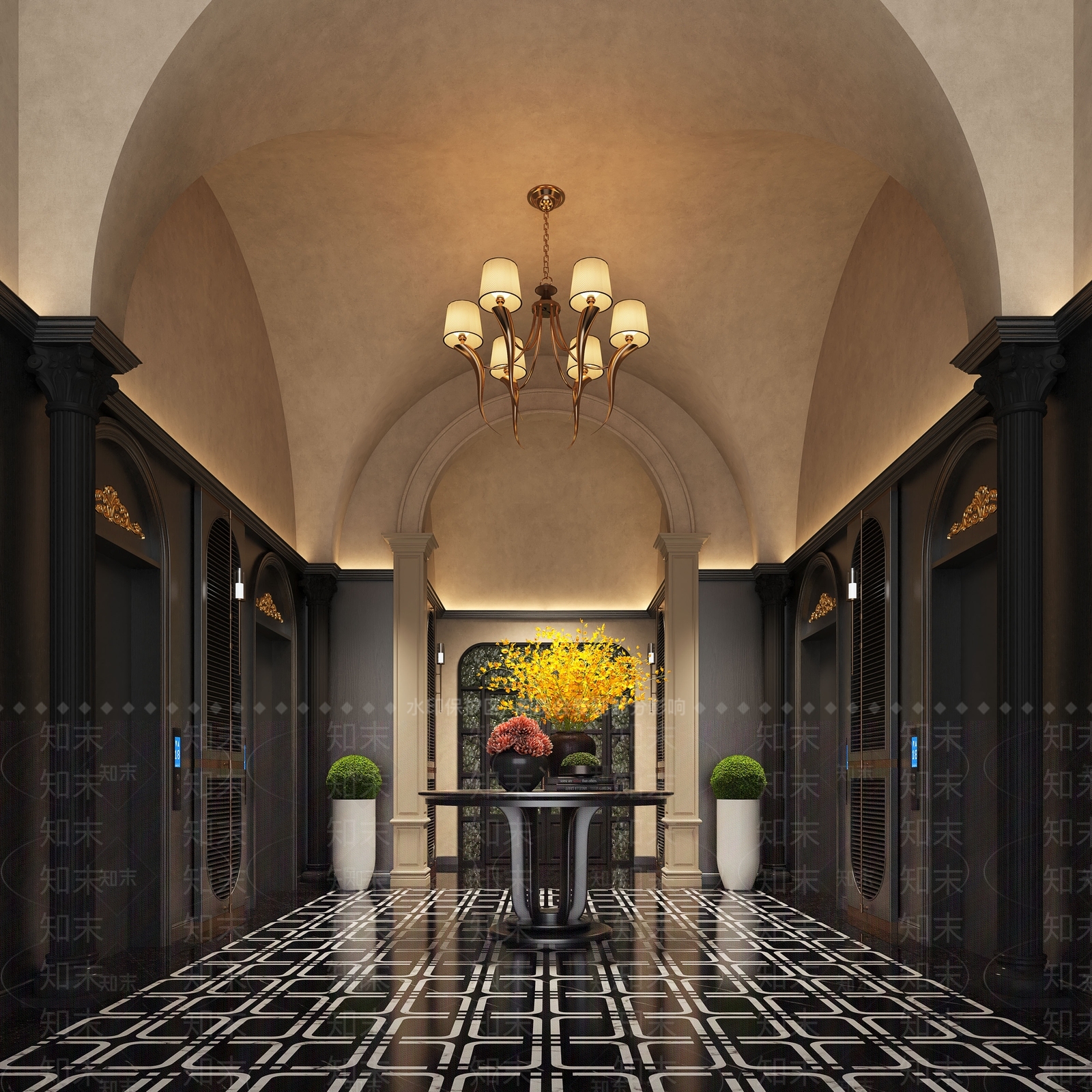 复古轻奢电梯间3D模型下载【ID:1199955904】