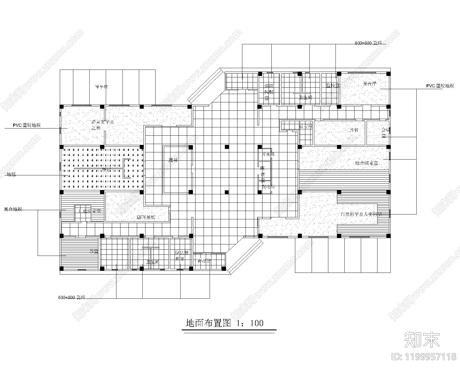 现代简约图书馆cad施工图下载【ID:1199957118】