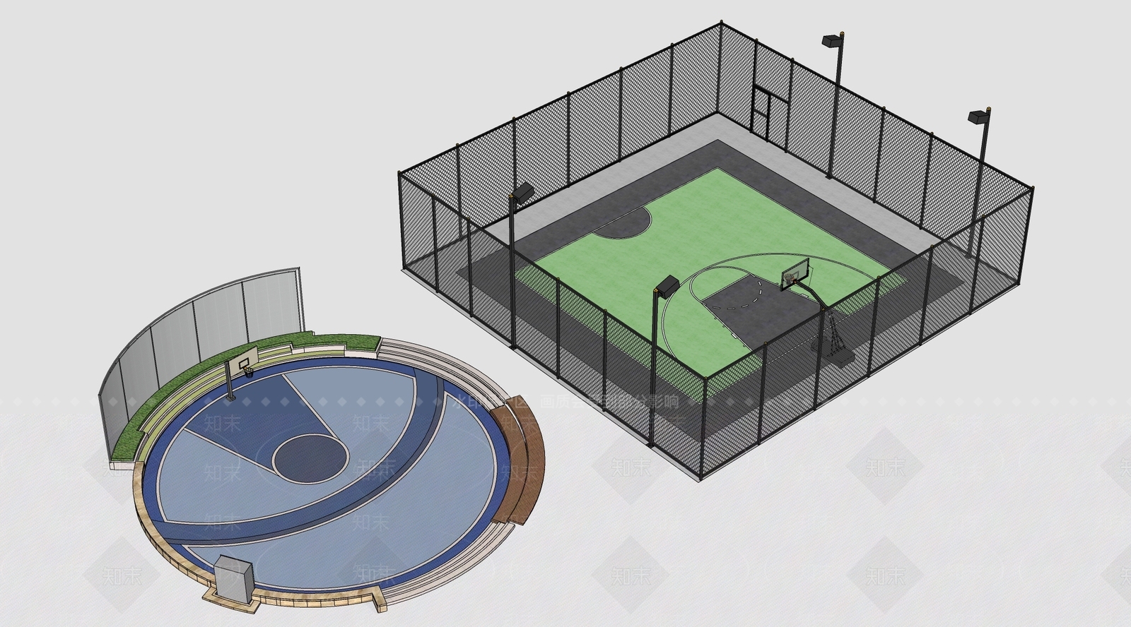 现代篮球场SU模型下载【ID:1199956923】