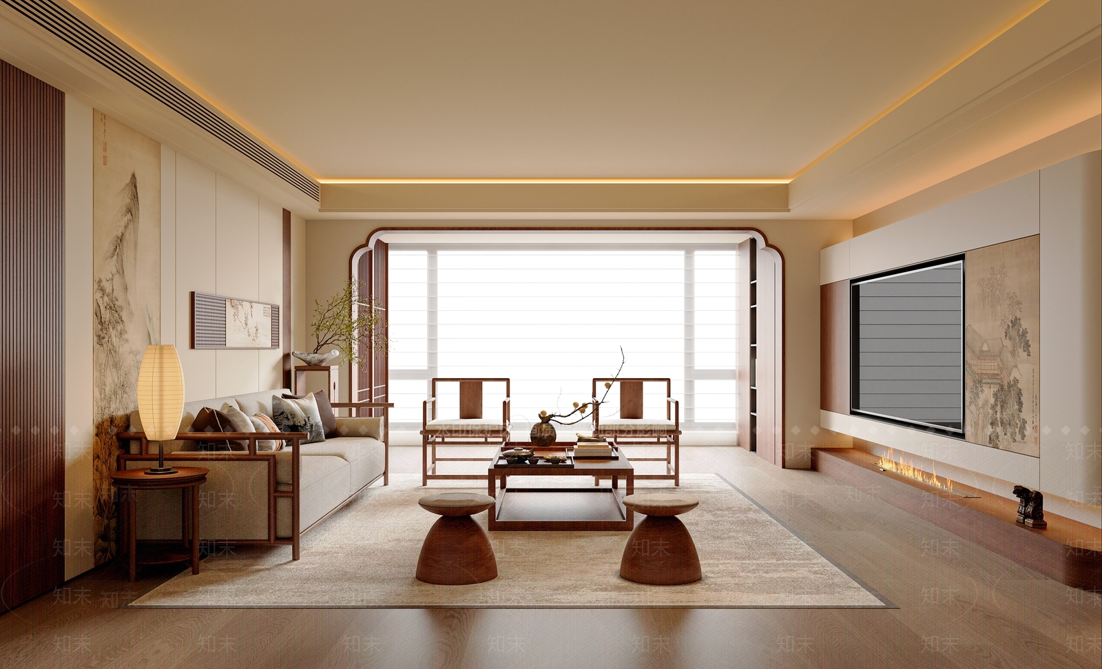 新中式中式家居客厅SU模型下载【ID:1199958527】