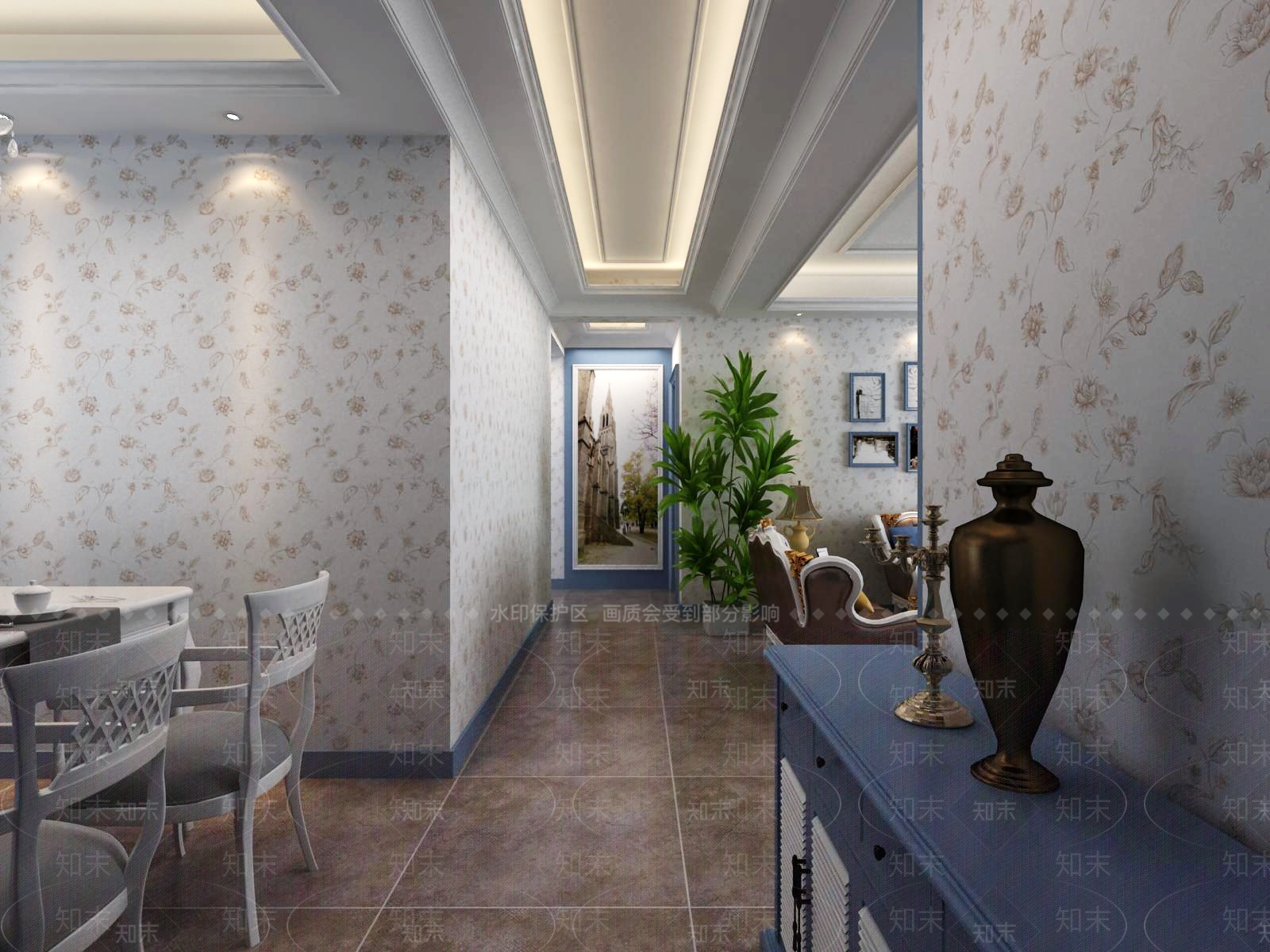 复古简欧客餐厅3D模型下载【ID:1199960223】