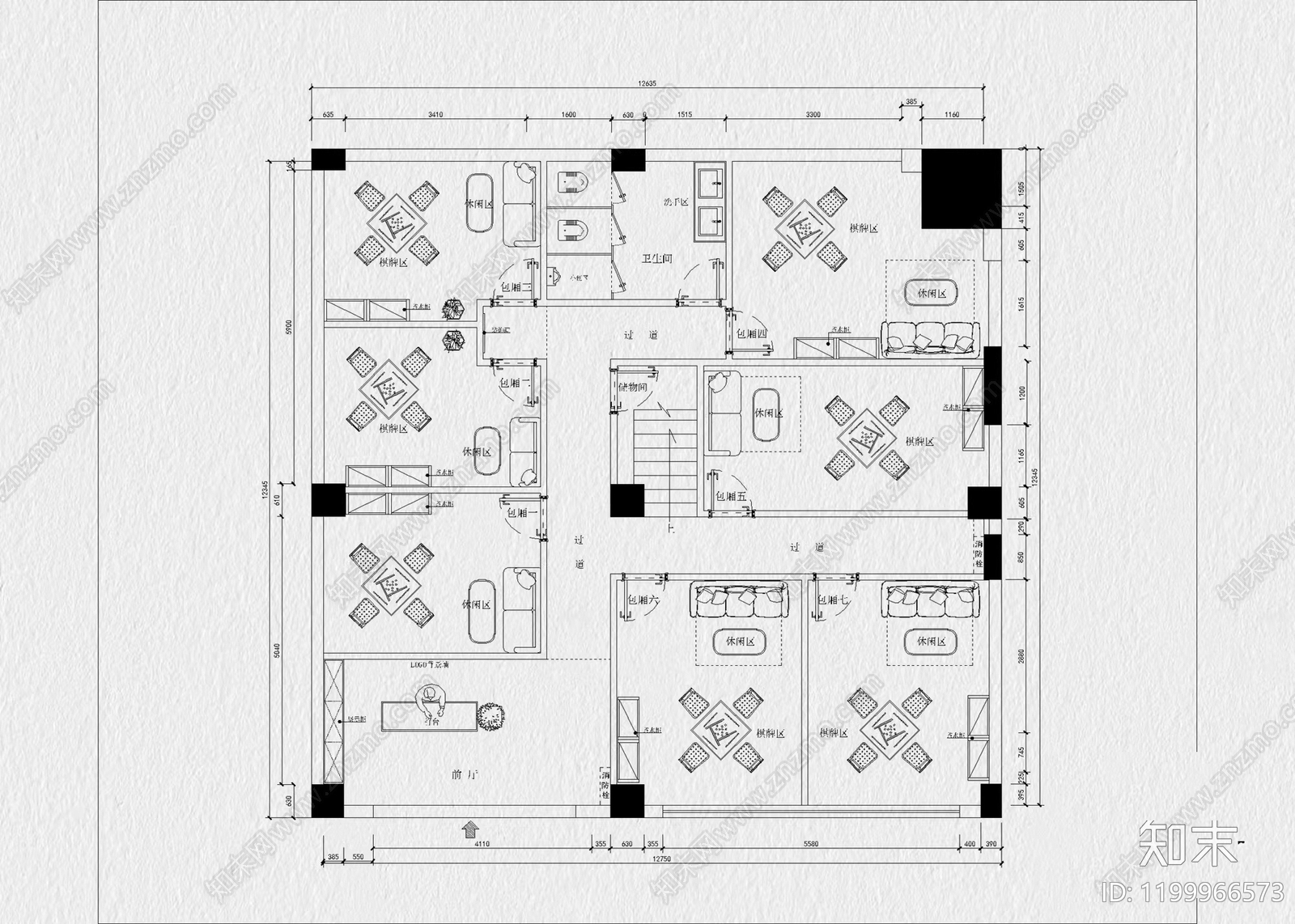 现代棋牌室cad施工图下载【ID:1199966573】