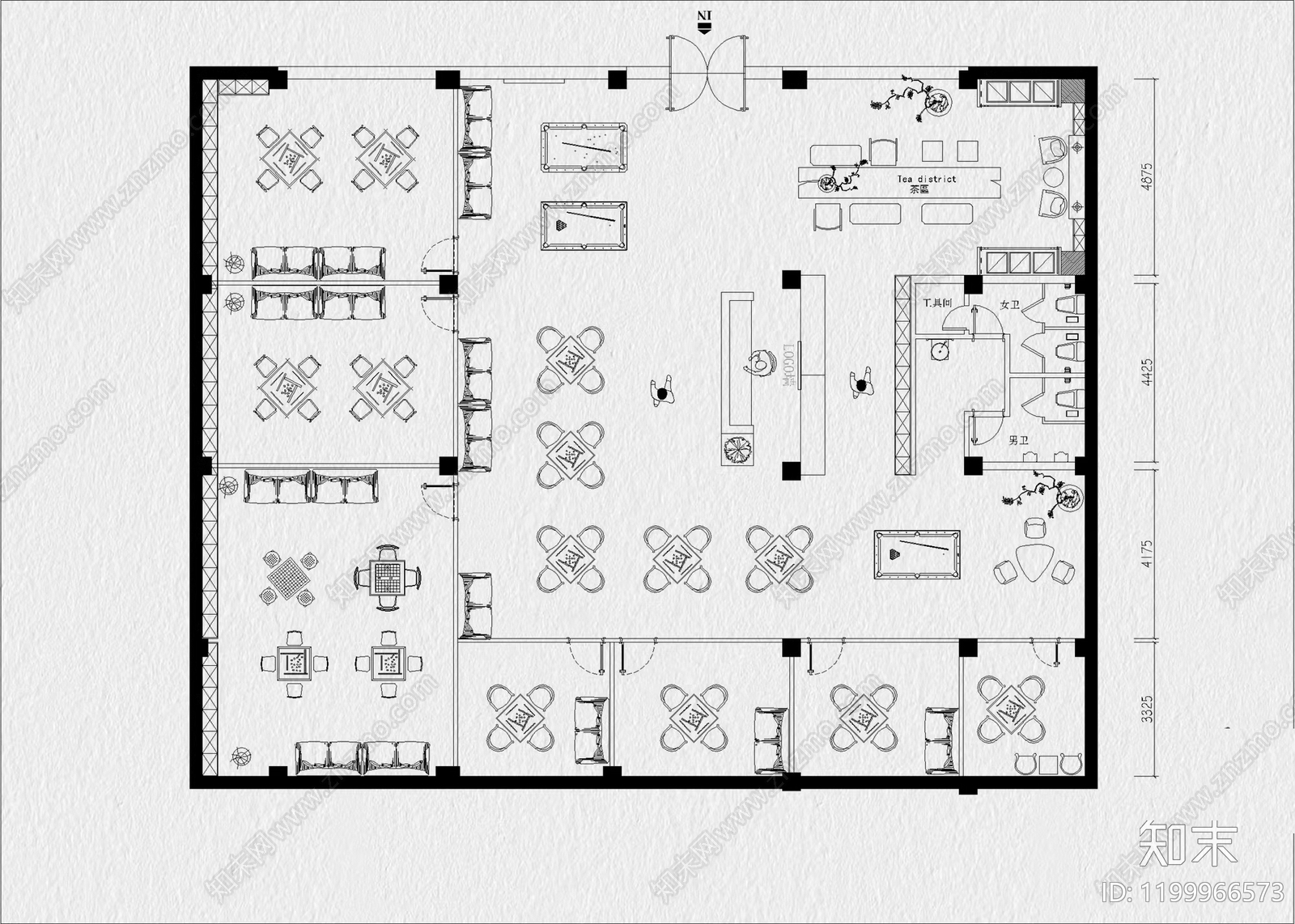 现代棋牌室cad施工图下载【ID:1199966573】