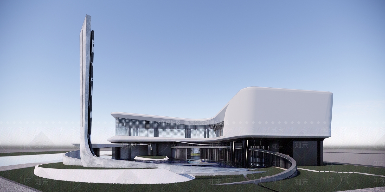 现代售楼处建筑SU模型下载【ID:1199973442】
