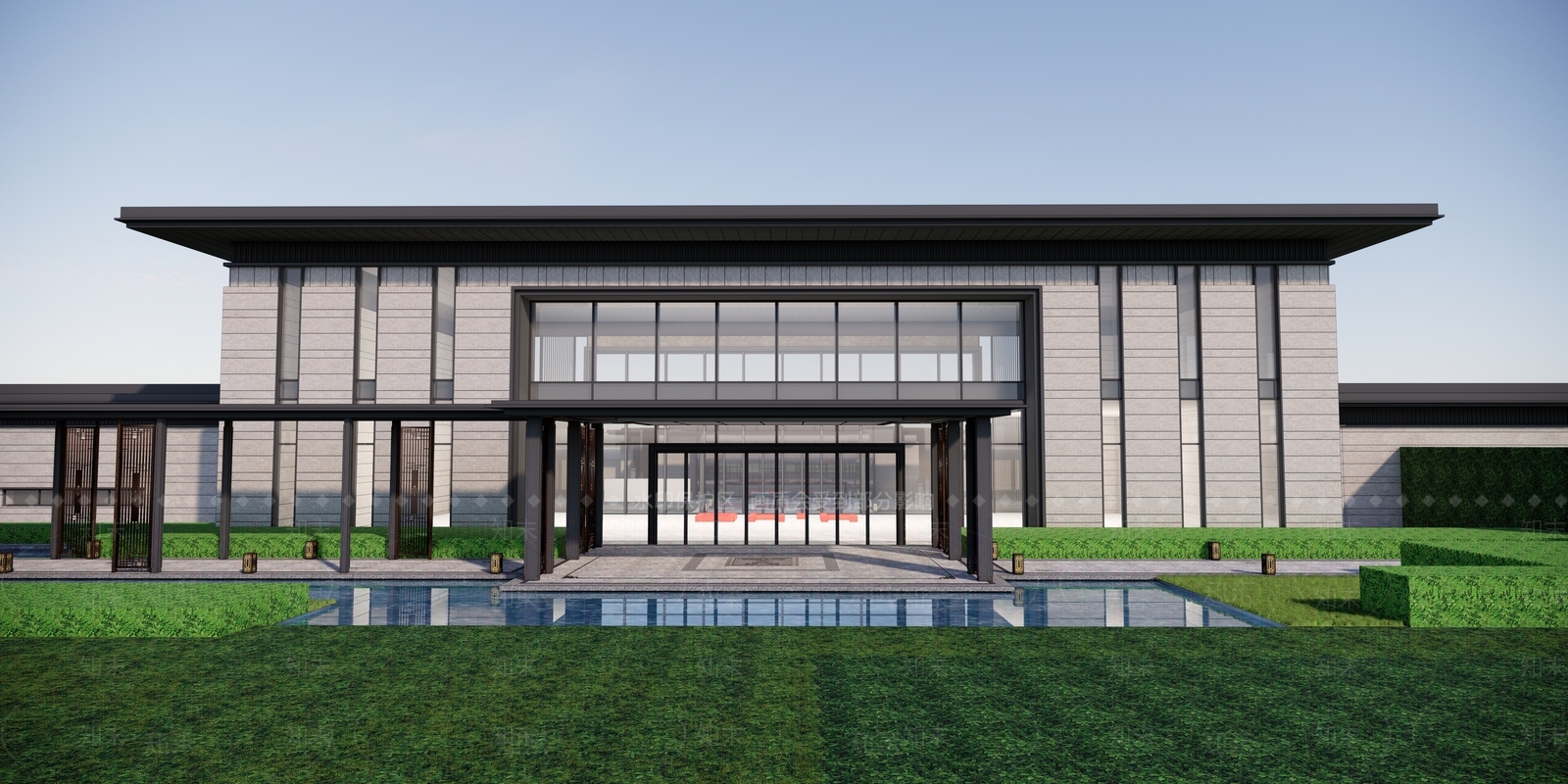 新中式售楼处建筑SU模型下载【ID:1199973429】