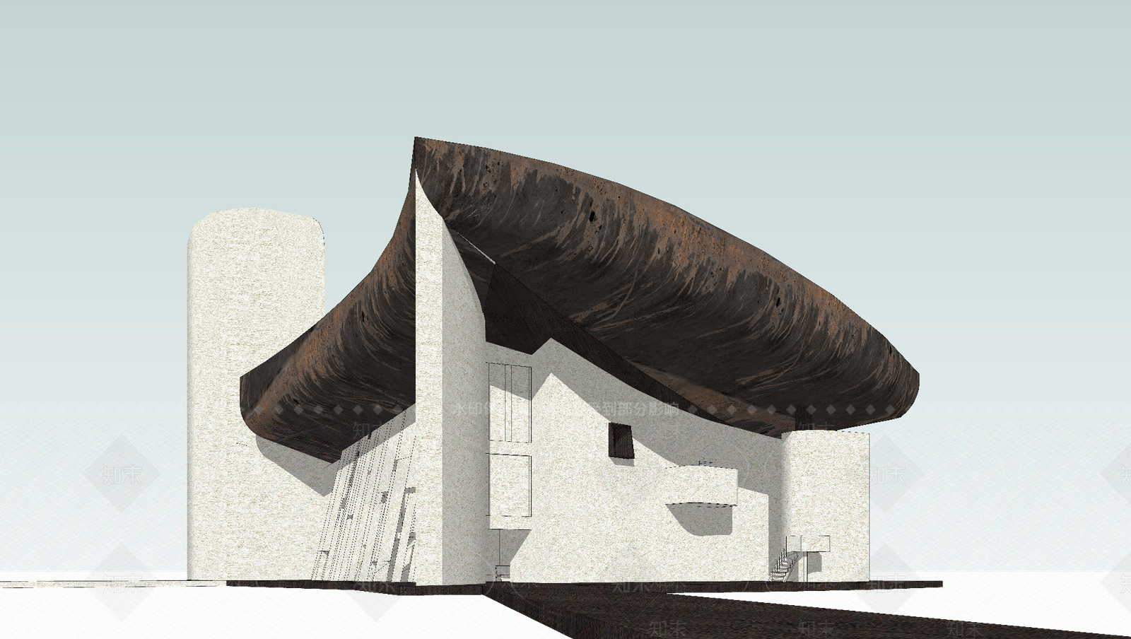 现代简约教堂建筑SU模型下载【ID:1199977968】