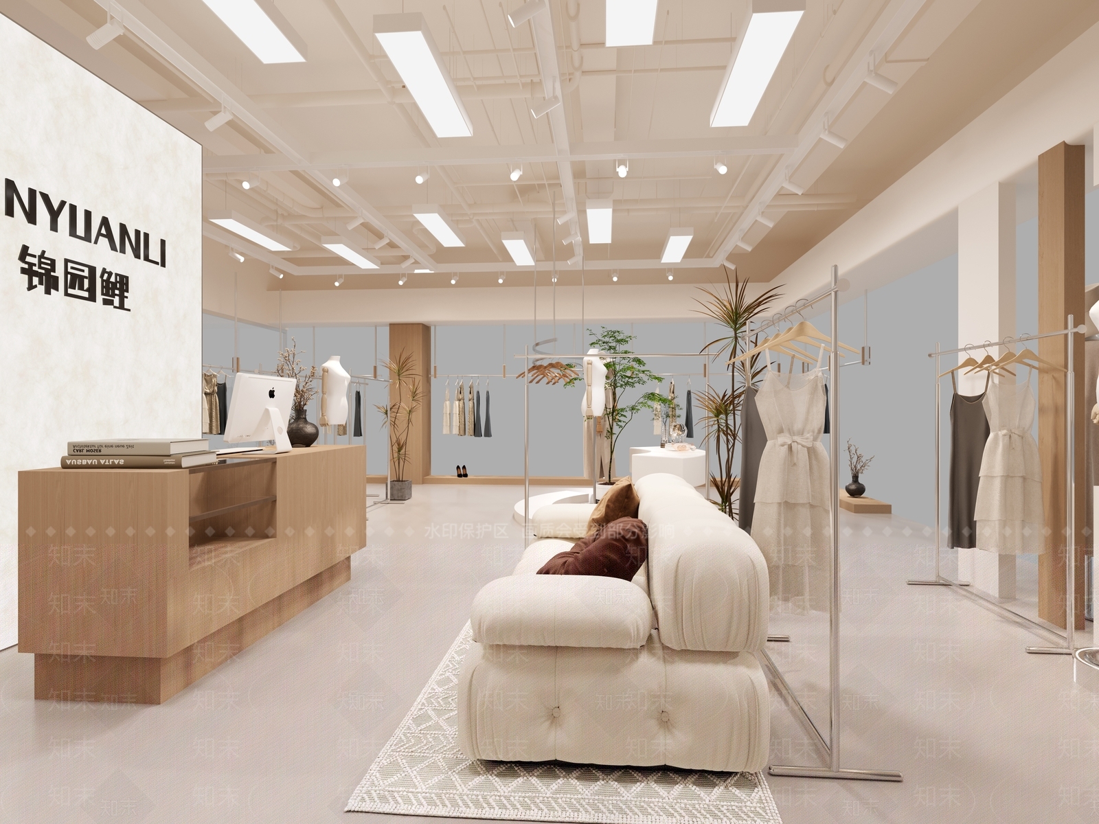 奶油原木服装店3D模型下载【ID:1199978729】