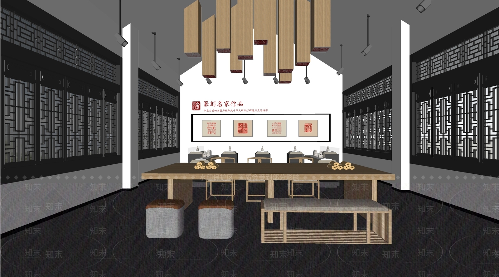 现代新中式艺术展厅SU模型下载【ID:1199982429】
