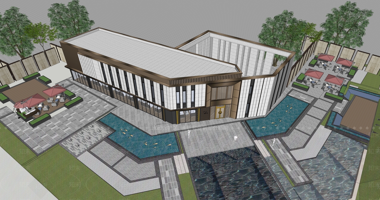 新中式售楼处建筑SU模型下载【ID:1199983073】