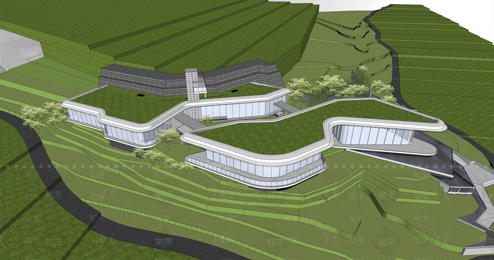 现代售楼处建筑SU模型下载【ID:1199983299】