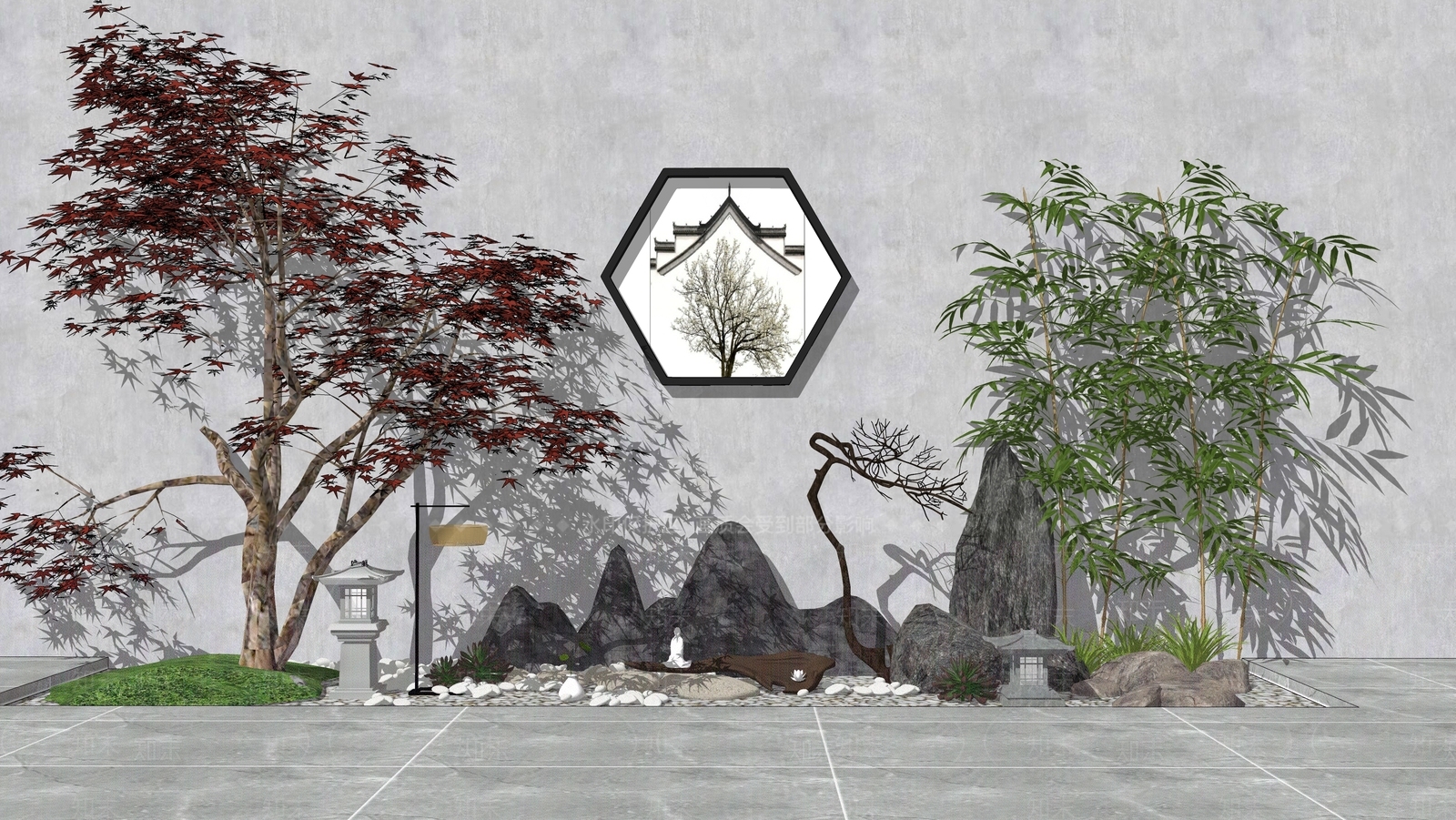 现代新中式其他景观小品SU模型下载【ID:1199984970】