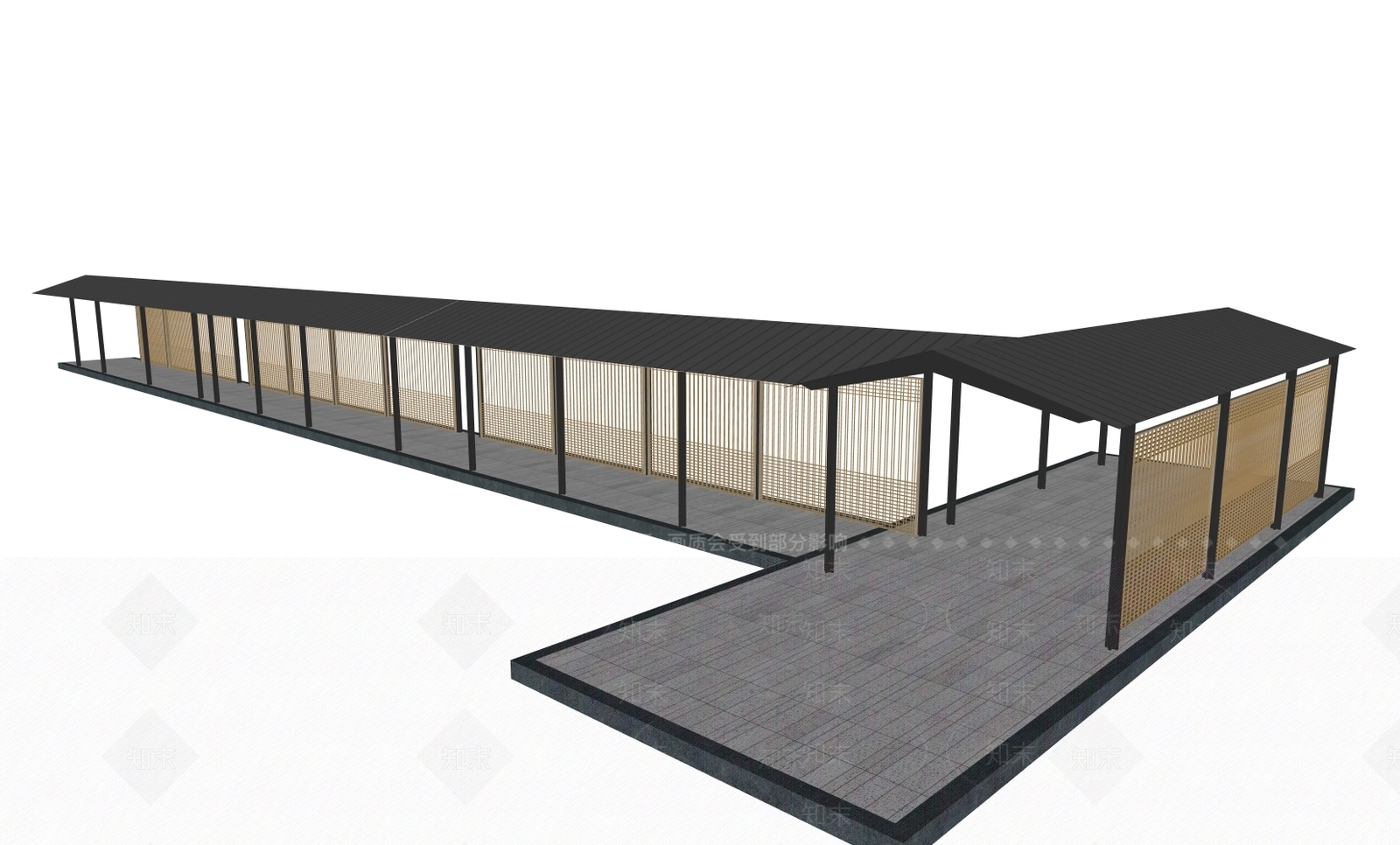 新中式极简连廊SU模型下载【ID:1199988151】