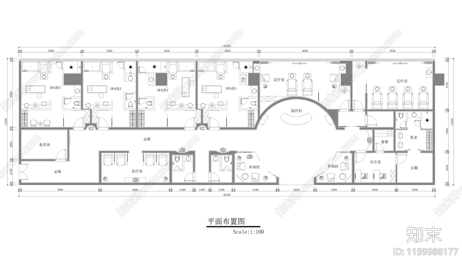 现代美容院cad施工图下载【ID:1199988177】