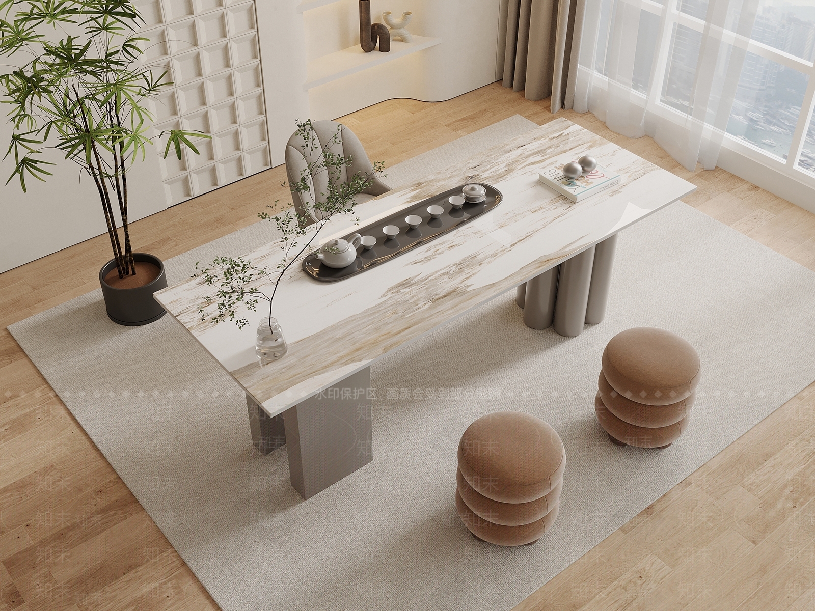 现代简约茶桌椅SU模型下载【ID:1199992684】