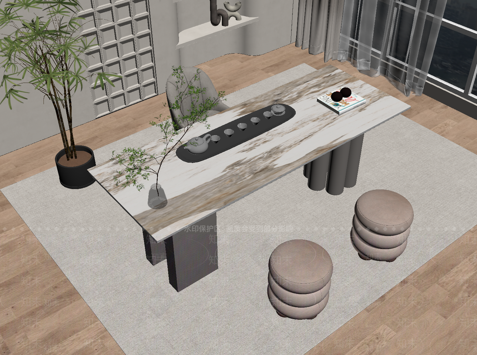 现代简约茶桌椅SU模型下载【ID:1199992684】