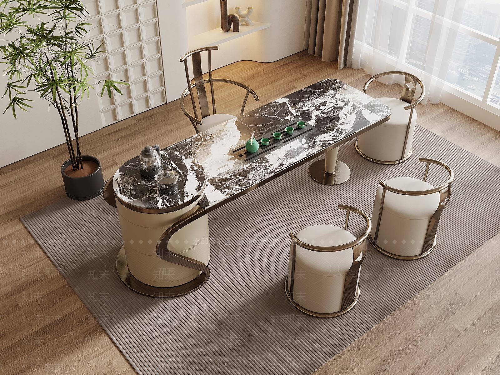 新中式茶桌椅3D模型下载【ID:1199992745】