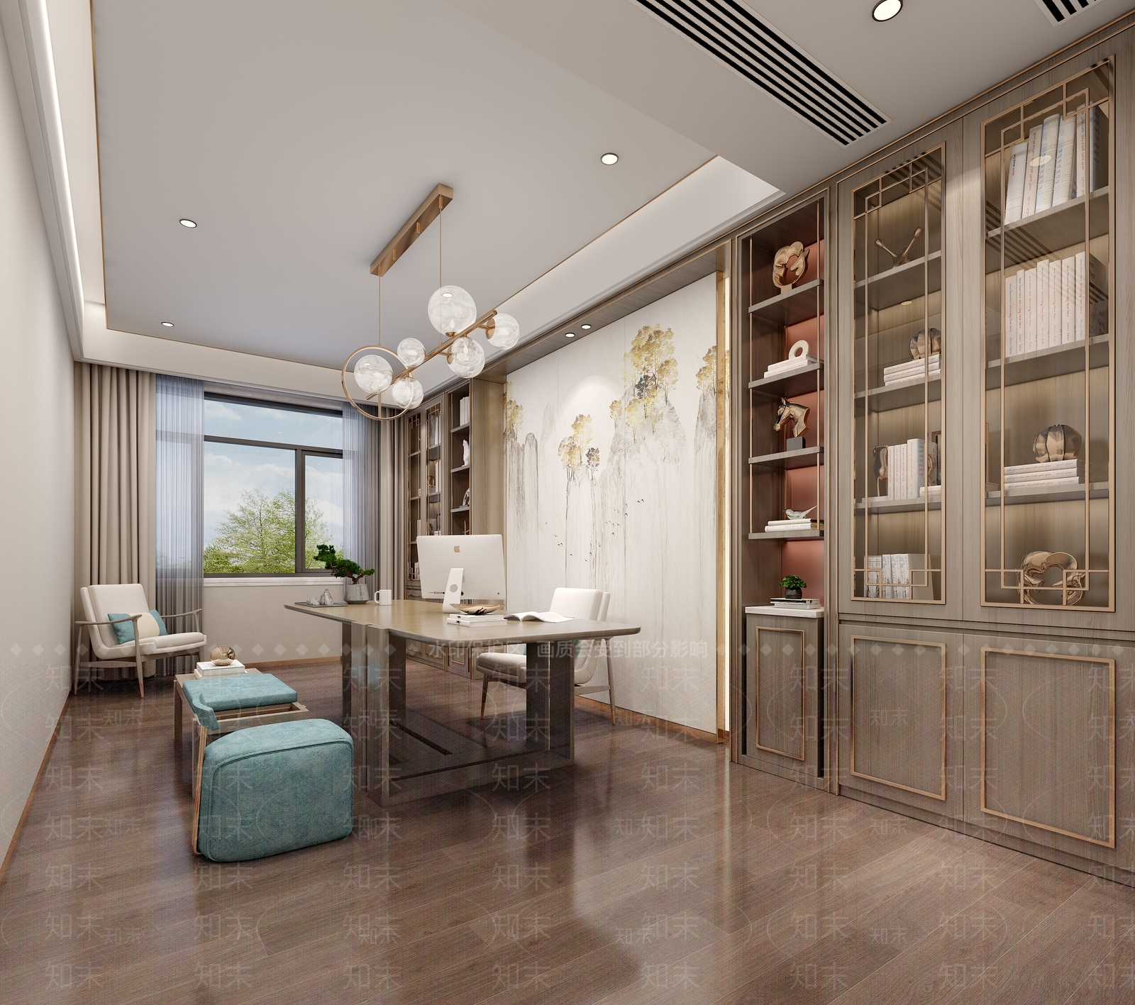 新中式现代书房3D模型下载【ID:1199993265】