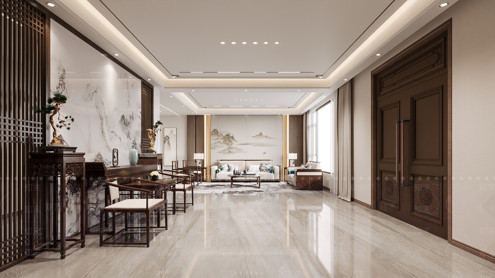 新中式别墅客厅3D模型下载【ID:1199998524】