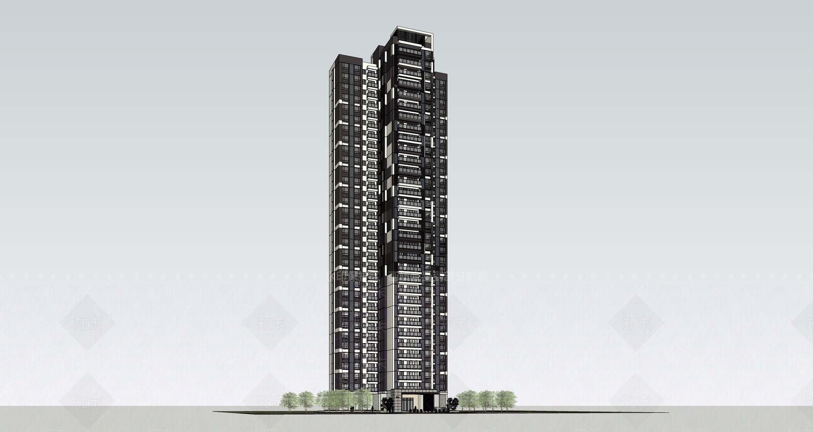 现代高层住宅SU模型下载【ID:1200001487】
