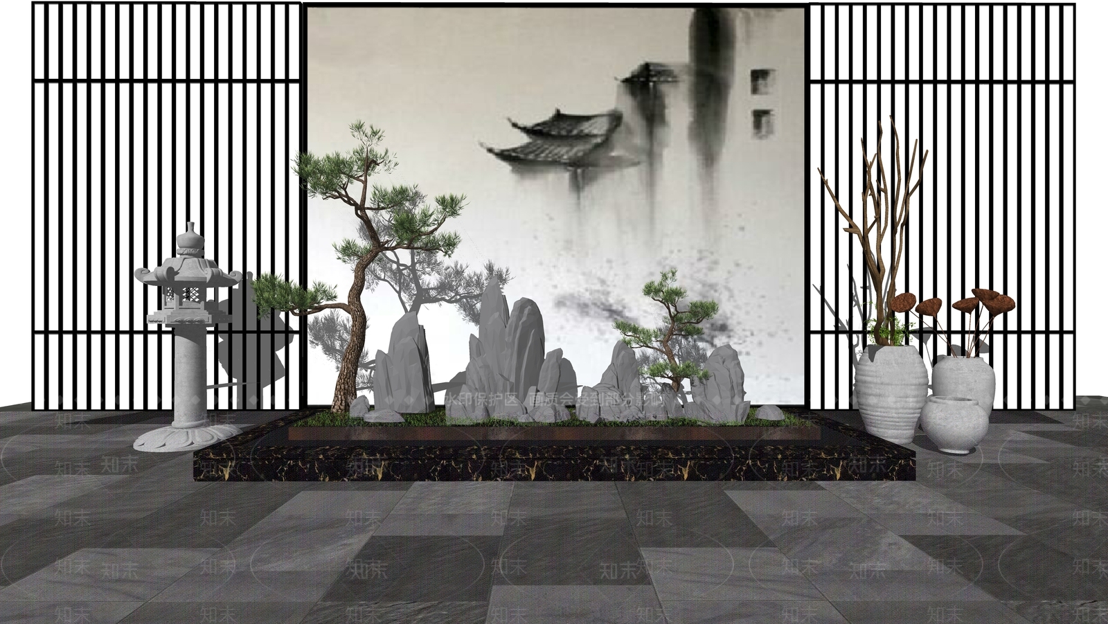 现代新中式其他景观小品SU模型下载【ID:1200003646】