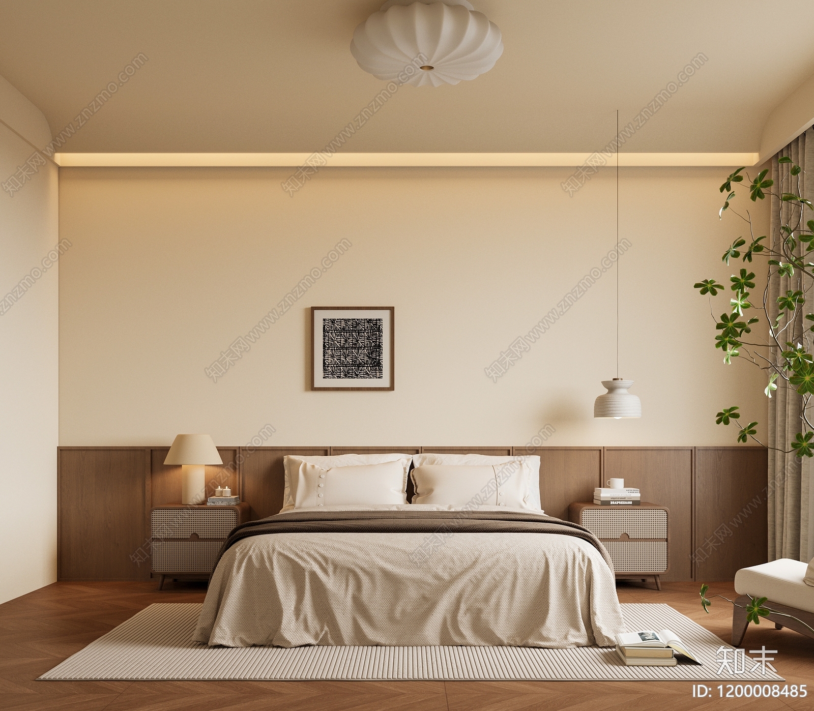 法式侘寂家居卧室3D模型下载【ID:1200008485】