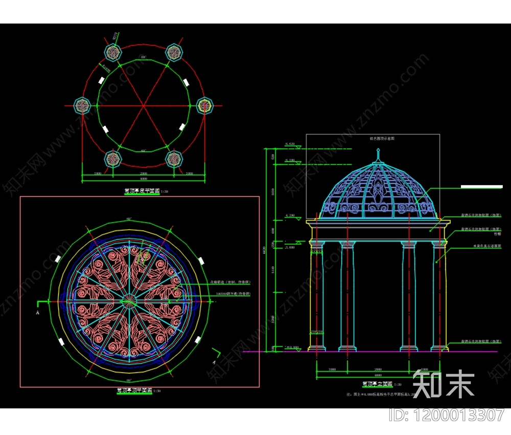 法式欧式亭子图库施工图下载【ID:1200013307】