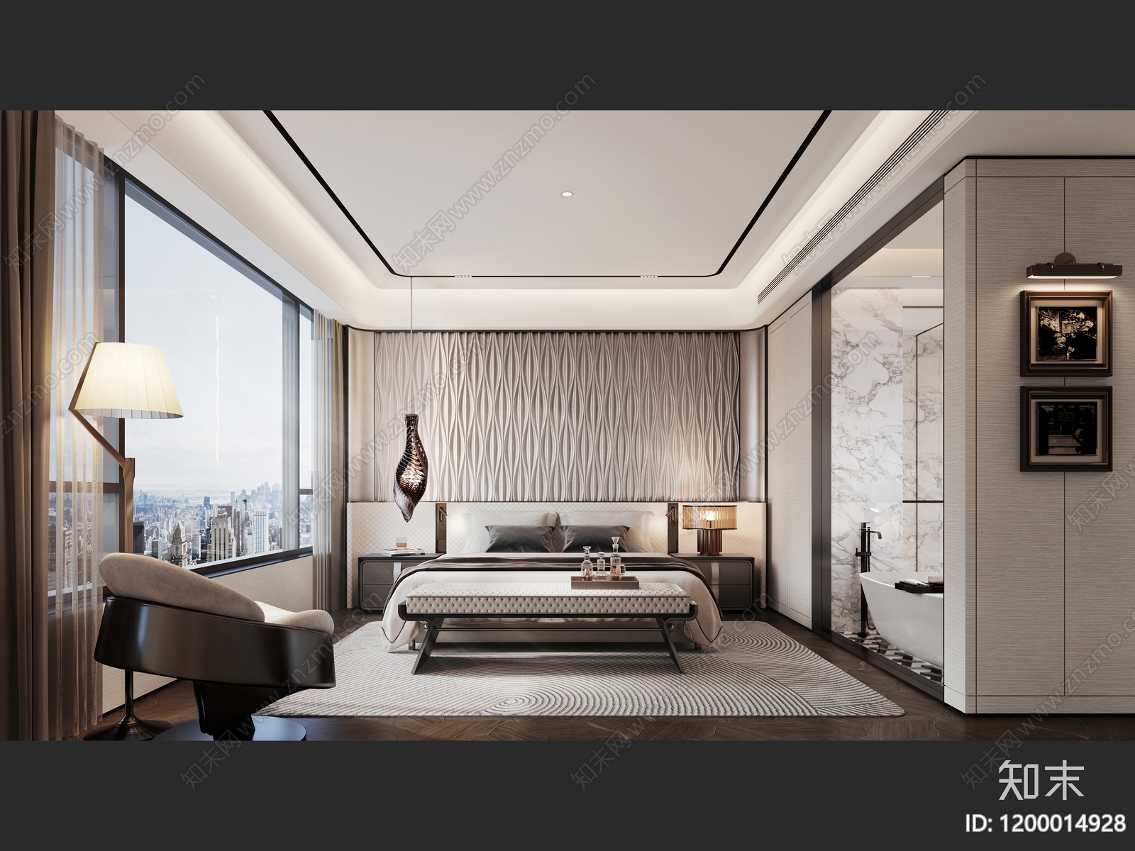 现代新中式家居卧室3D模型下载【ID:1200014928】