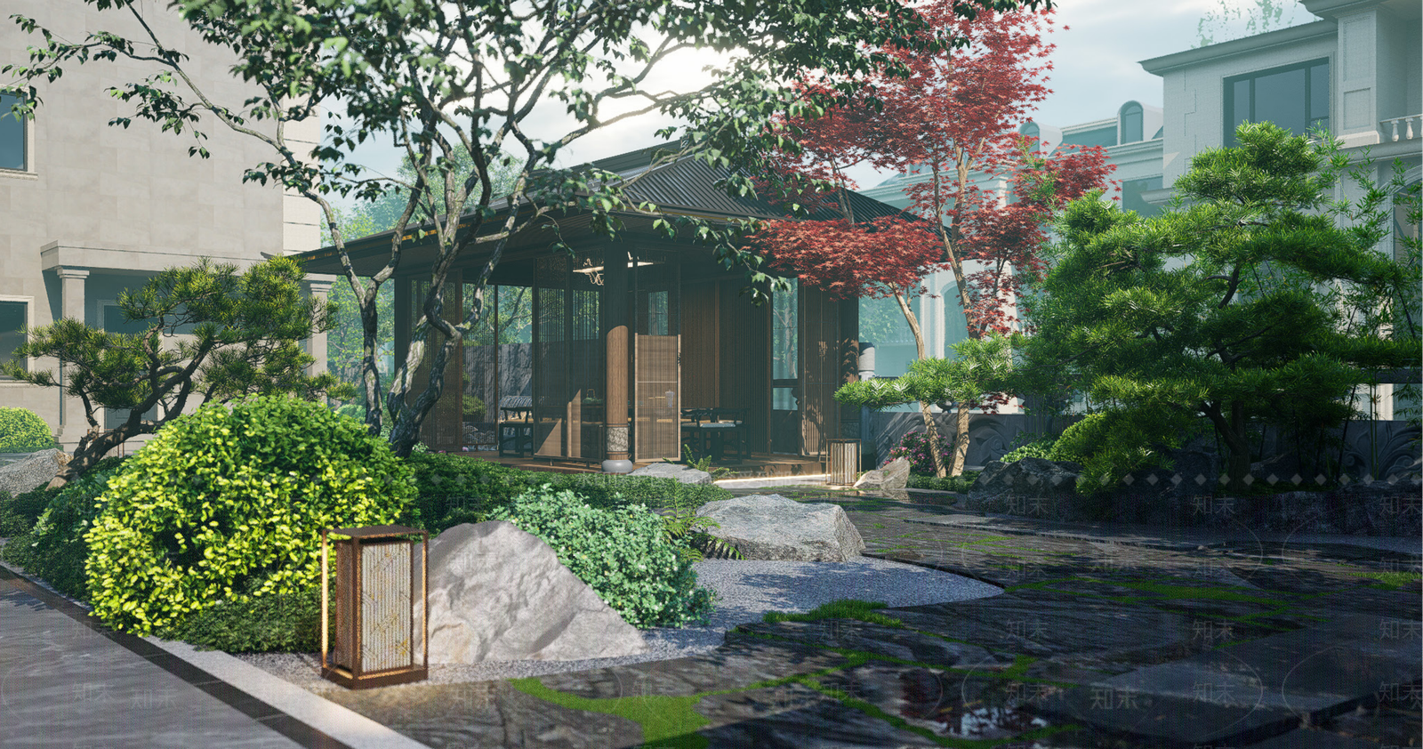 新中式中式别墅庭院SU模型下载【ID:1200018864】