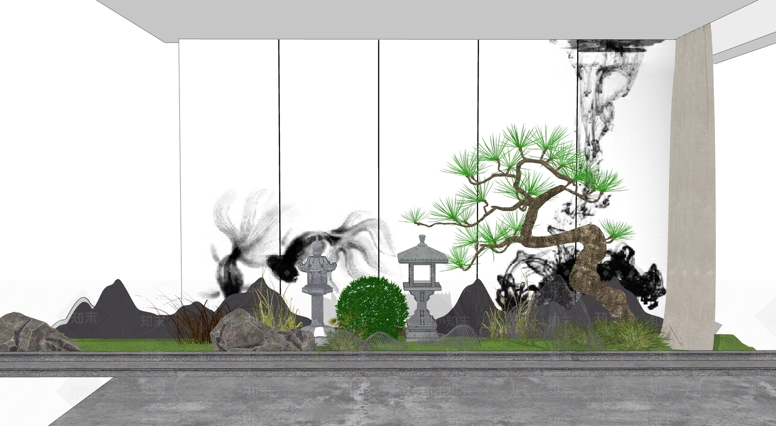现代新中式其他景观小品SU模型下载【ID:1200019275】