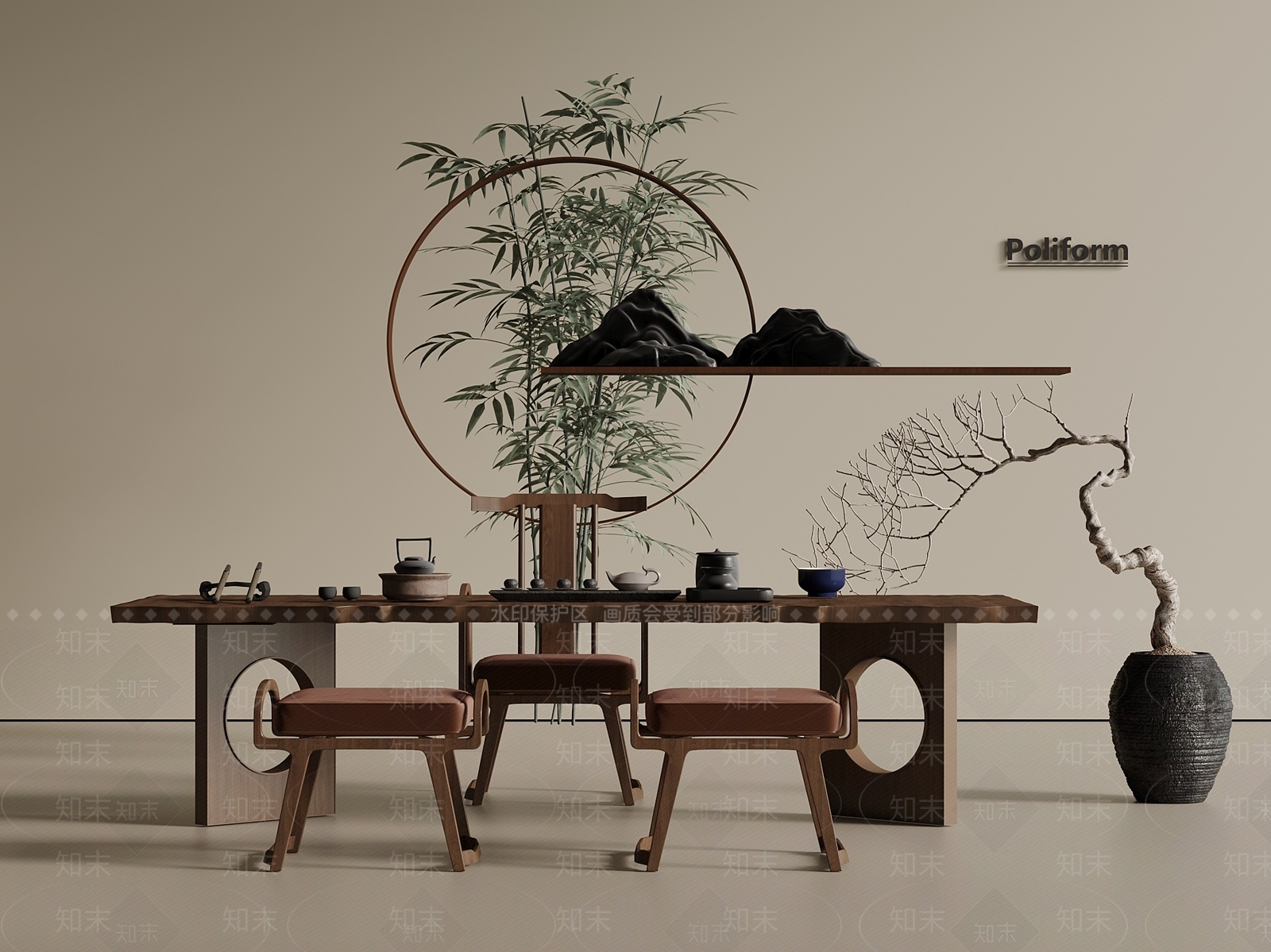 新中式中式茶桌椅3D模型下载【ID:1200019674】