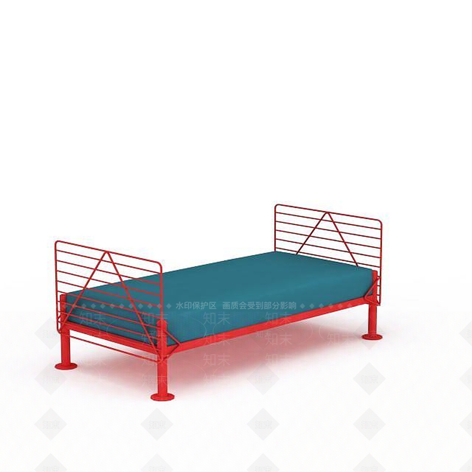 现代红色铁艺单人床3D模型下载【ID:1200034730】